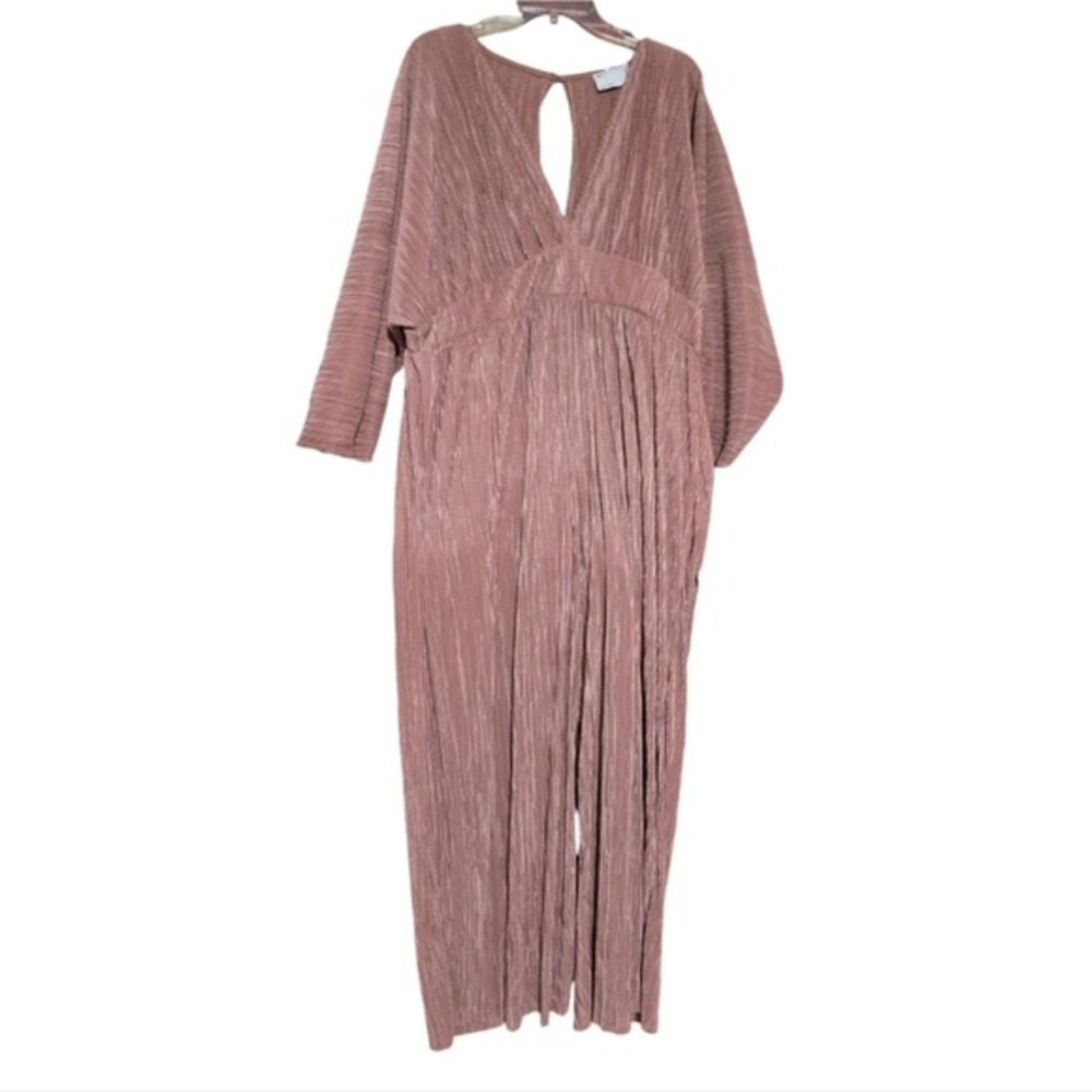 ASOS DESIGN Maternity Plunge Neck Pleated Wide Leg Jumpsuit Rose Gold 14 Size 14